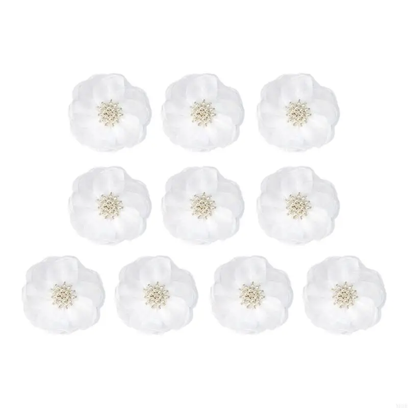 Craft Flower Decorations with Layered Organza Construction and Center Clusters, Set of Ten for Garment and Hair Accessory Y08E view 4