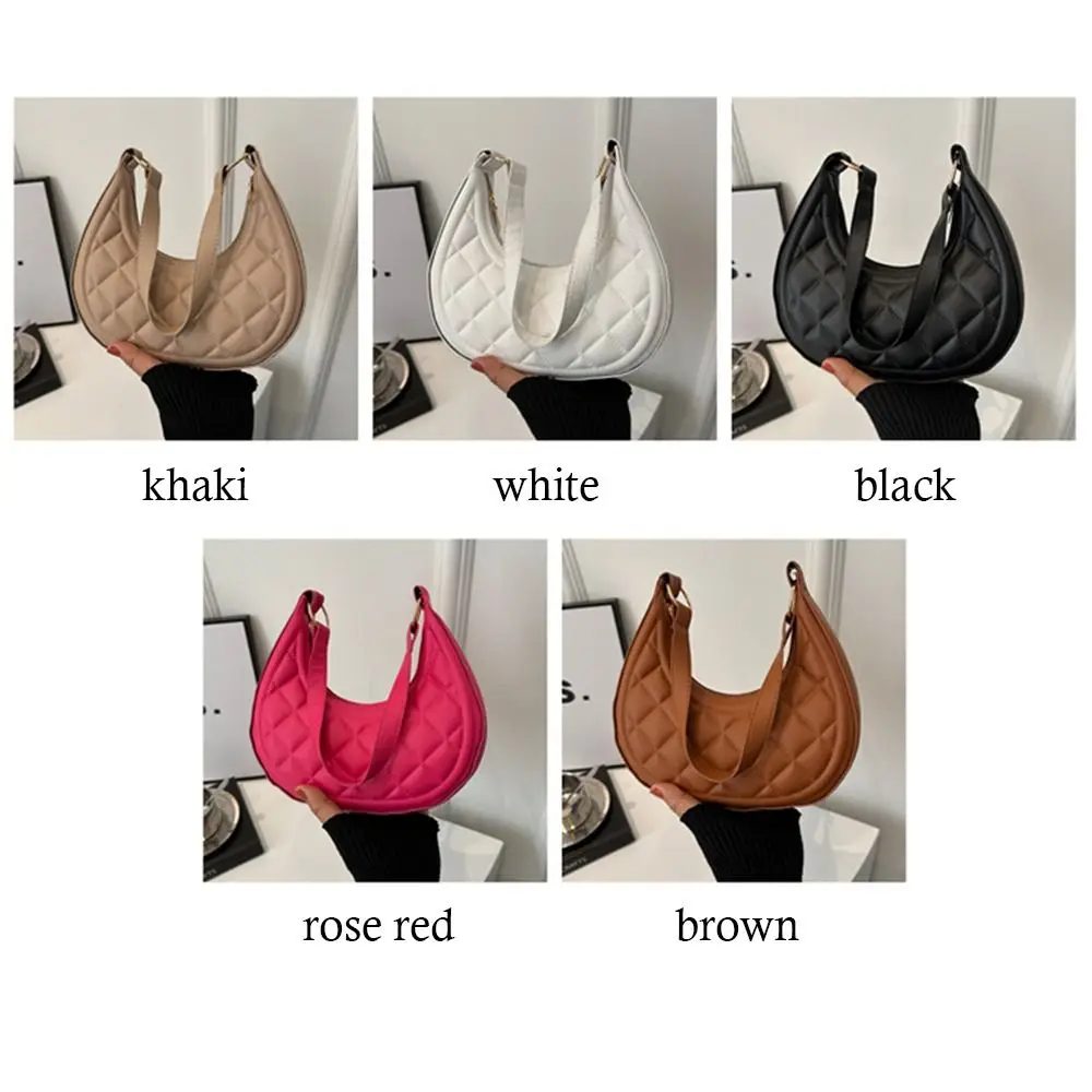 Women Fashion Soft PU Leather Shoulder Bag Female Large Capacity Solid Color Handbags Portable Casual Commuting Bag Underarm Bag