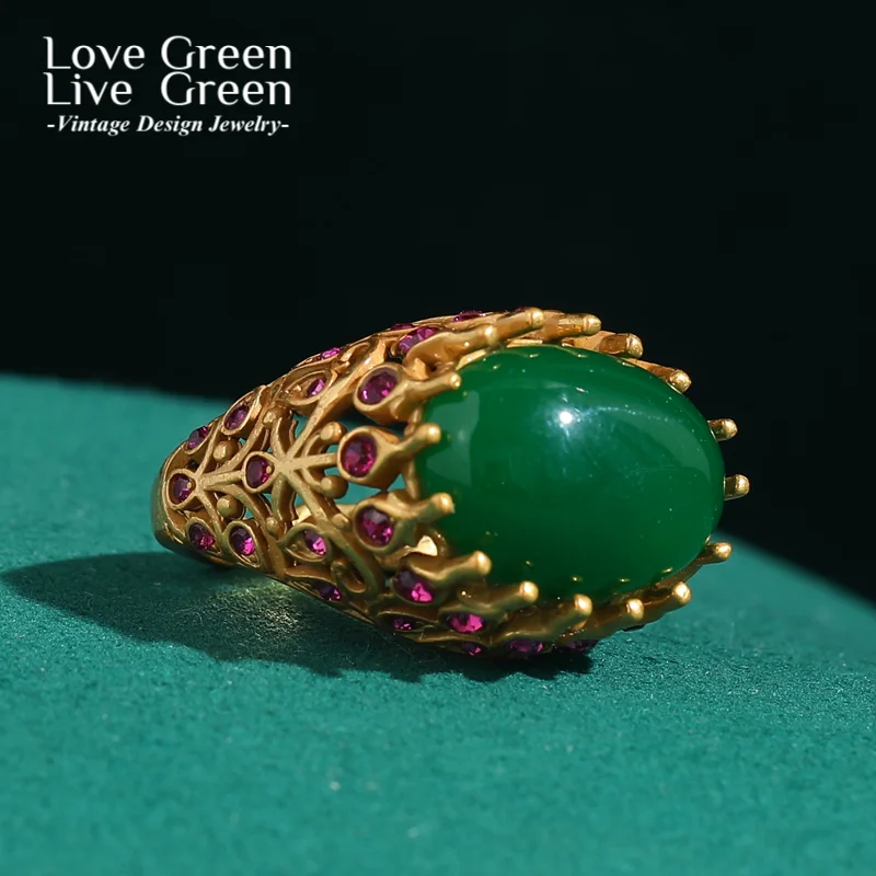 

Vintage Crown Ring Green Natural Stone Rhinestones Gold Color Luxury Brands Women'S Jewelry Accessories Valentine Day Gift 2025