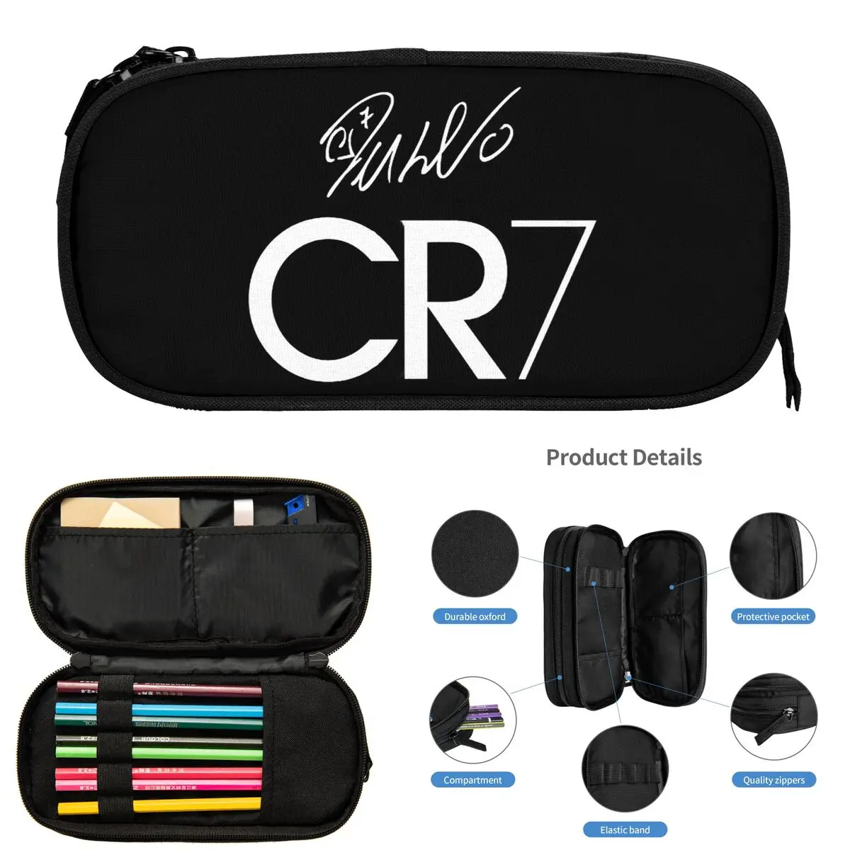 

Cristiano Ronaldo CR7 Print Pencil Cases for Students Gifts Pen Box Pencil Bag Large Capacity Pencil Pouch Pen Holder