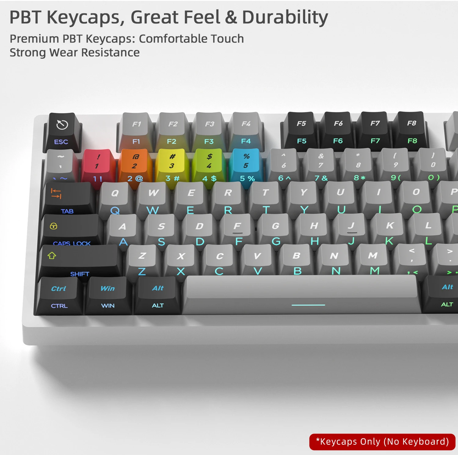 Szare klawisze z bocznym podświetleniem Gray Prelude, 128 klawiszy, materiał PBT, profil Cherry, klawisze do klawiatury mechanicznej z przełącznikami MX, układ ISO ANSI. — zdjęcie produktu 2
