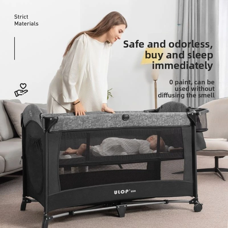سرير أطفال قابل للطي مع طاولة حفاضات، سرير ربط لحديثي الولادة متعدد الوظائف، سرير هزاز، منتجات العناية بالرضع