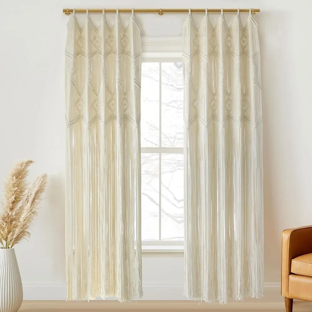 

Macrame Curtains Windows 2 Panels 50" Wx75 L Macrame Closet Doorway Boho Curtains Long Macrame Decor Wedding Backdrop