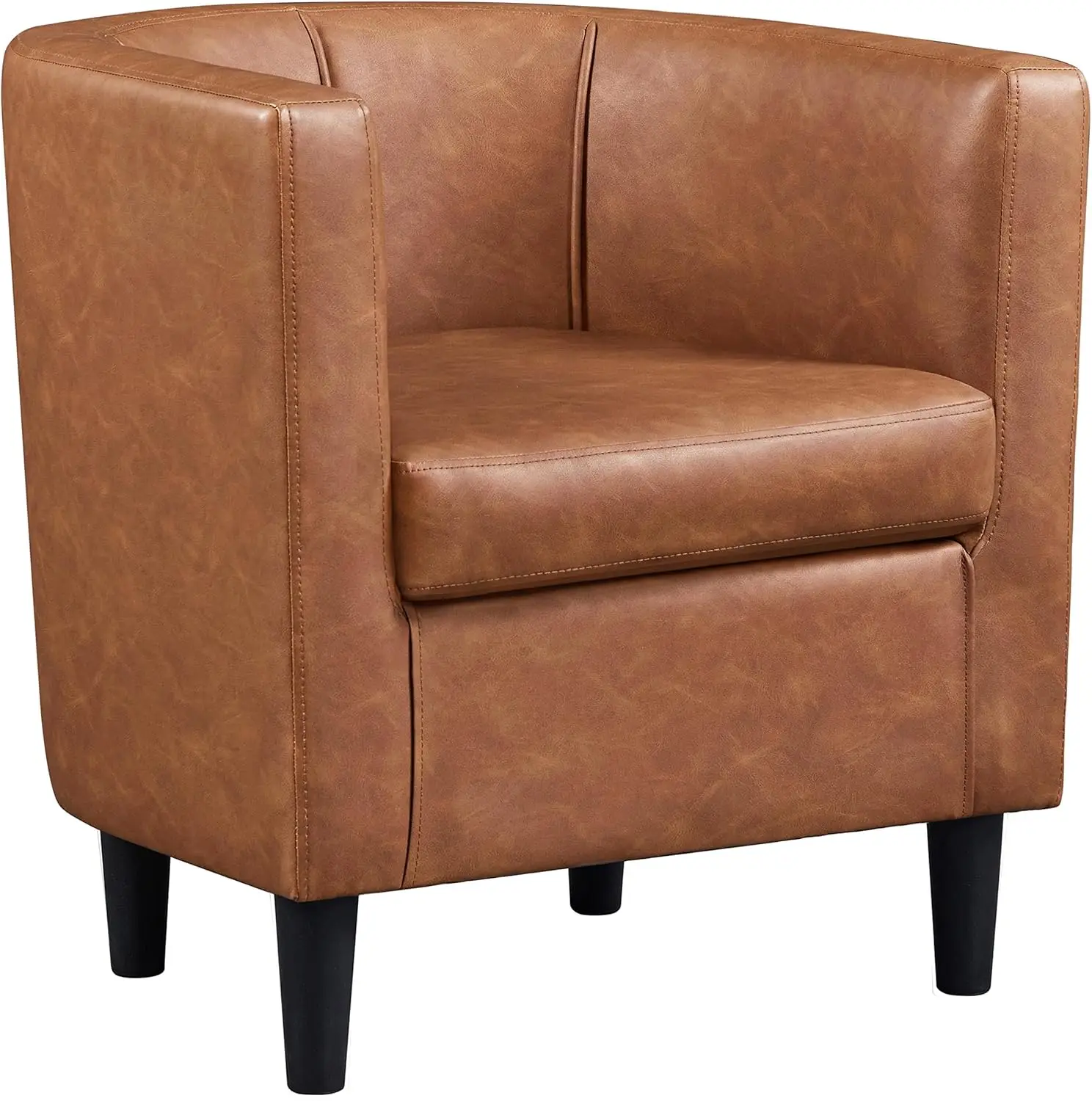 

Yaheetech Accent Chair, PU Leather, Modern and Comfortable Armchairs, Upholstered Barrel Sofa Chair for Living Room Bedroom