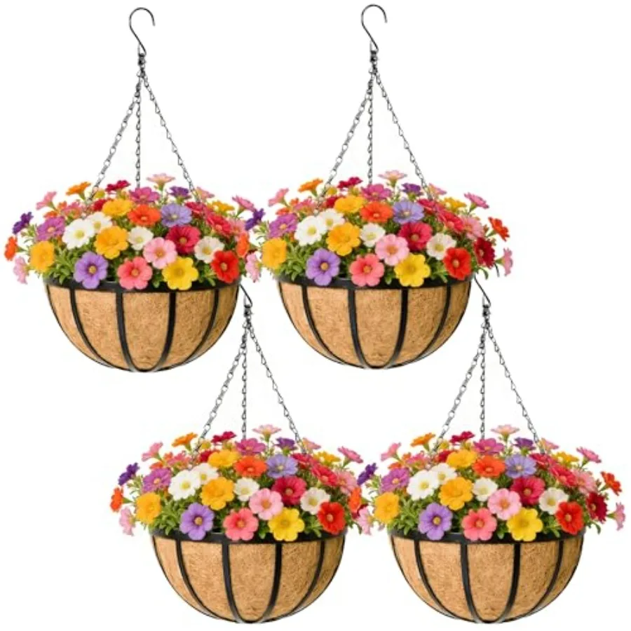 

Черная металлическая подвесная корзина-кашпо с кокосовым вкладышем, 4 шт., 14 дюймов, круглая, для улицы, патио, сада, декоративная, подвесная