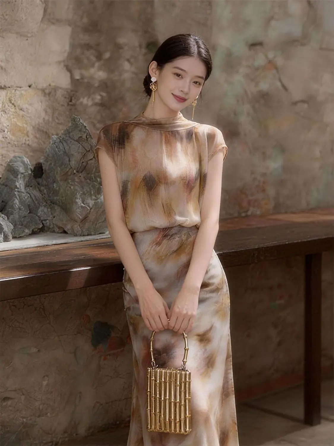 Retro Print Blending Set For Women, 2026 Summer Stunning Outfit, Unique Design Sense Two-Piece Set