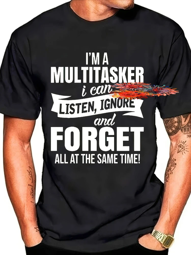I am a multi-functional graphic, humorous man, black summer cotton short-sleeved T-shirt.
