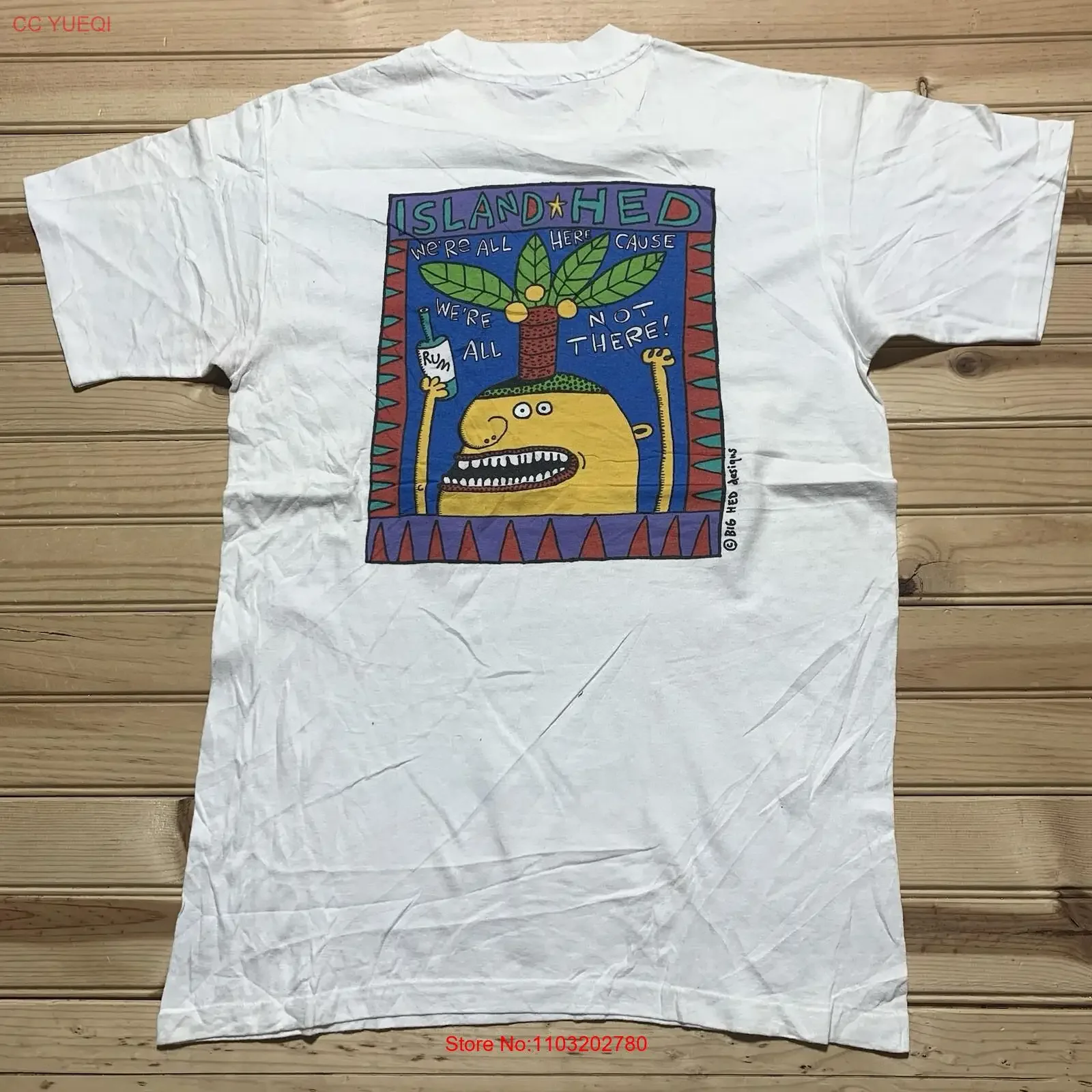 Винтажная футболка с изображением острова Hed Grand Case Fish Art Comic, размер среднего размера, винтажная стираная дышащая стильная модная повседневная футболка