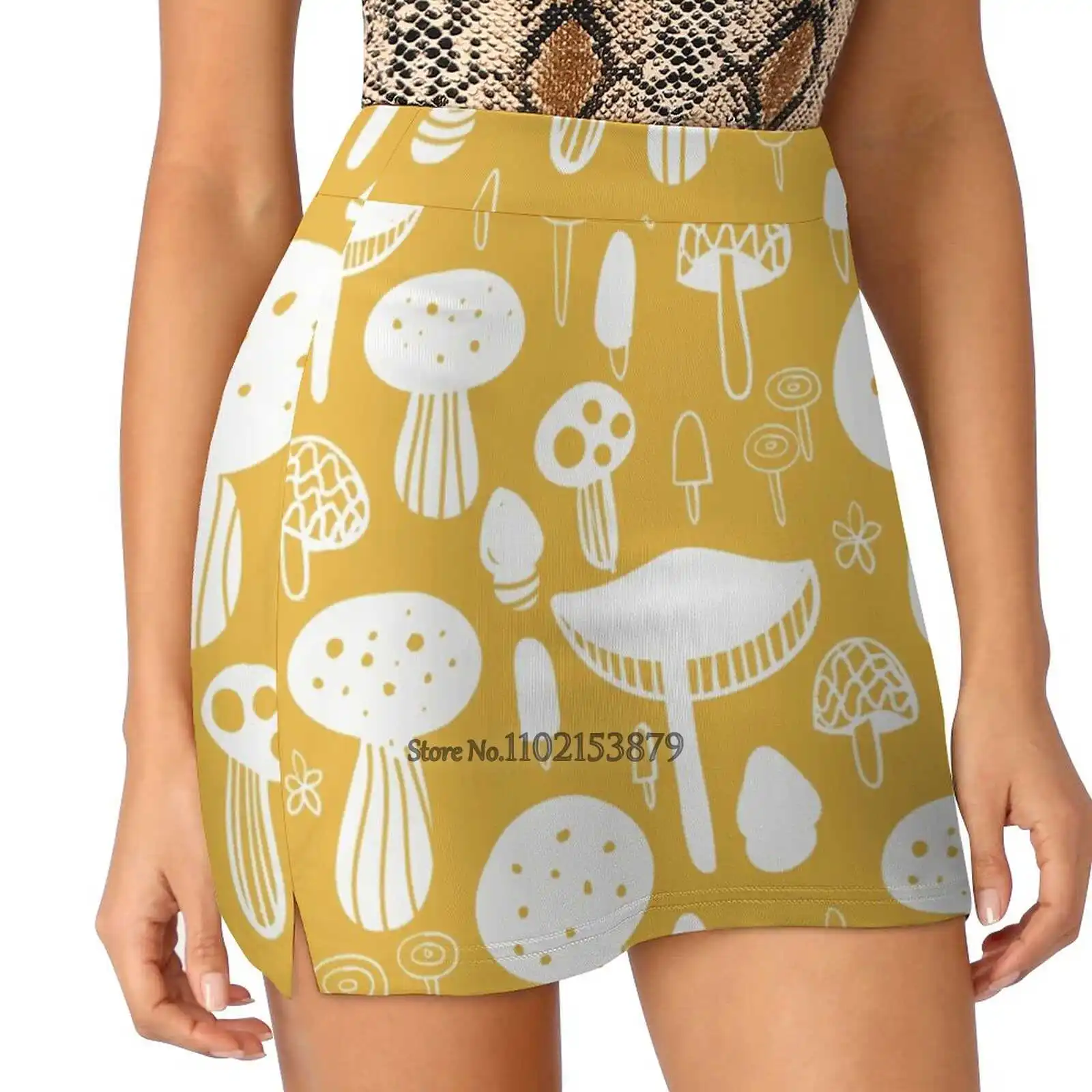 

Forest Mushrooms Yellow Print Summer Women's shorts Skirt 2 In 1 Fitness Yoga Skirt Tennis Skirts Nature Nature Pattern
