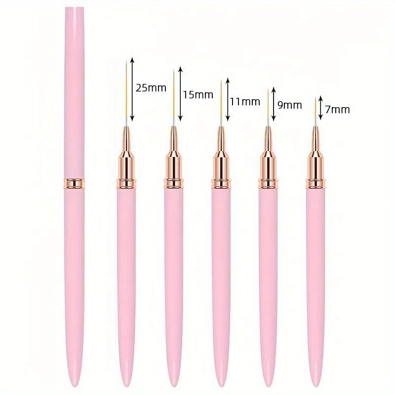 5 Pcs Nail Art Liner Brushes Set Elongated Lines Striping Drawing UV Gel Painting Nail Design Pen Professional Manicure Tool