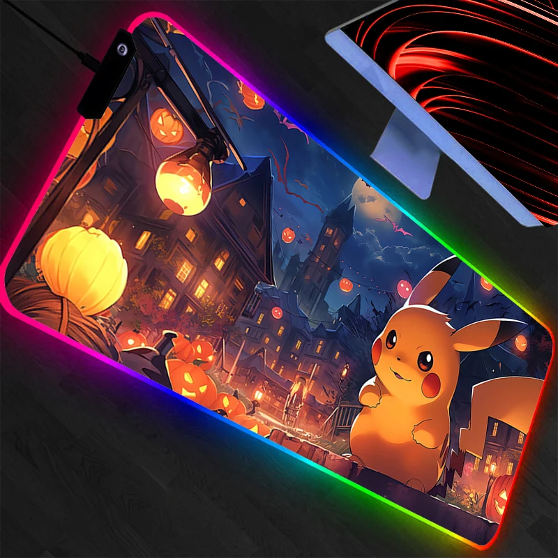 

Mouse Pad RGB Pokemon Pikachu Gaming Accessories Gabinete Gamer PC Computer Desk Mat Backlight Keyboard Tablet Mousepad LED