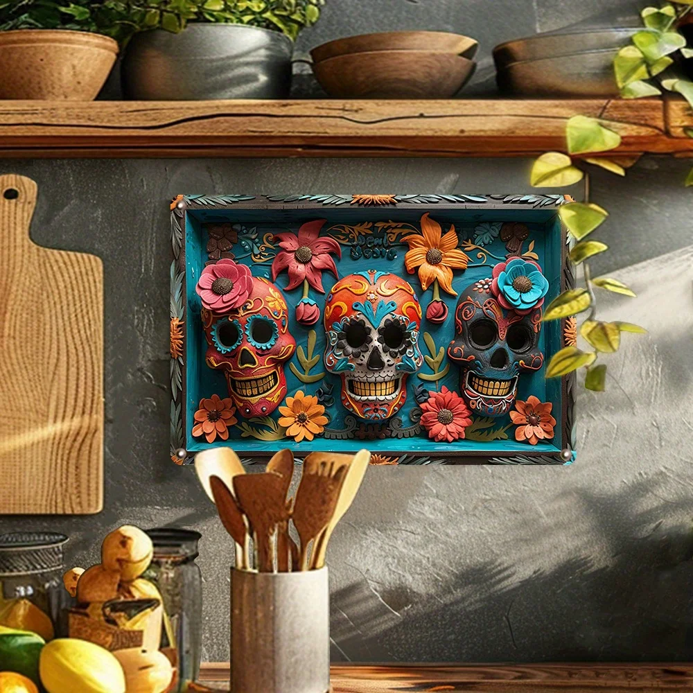 Mexican Day of The Dead Sugar Skull Sign - Wall Art Decor for Home, Garden, Classroom - Vintage Style, Lightweight, Funny Gift