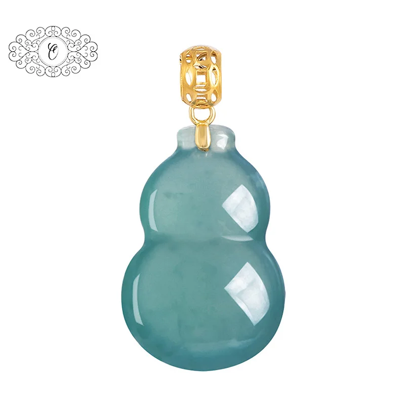 

Chinese Jade Gourd Necklace, Natural A-Grade Jadeite, 18K Gold, Lucky Charm Jewelry, Blessing Gift