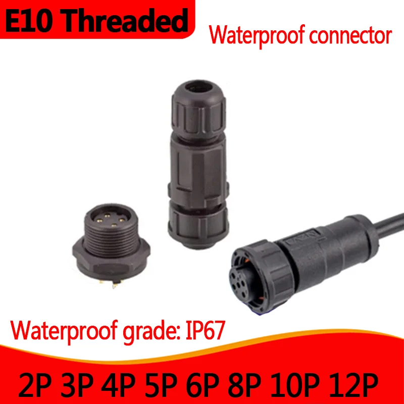 

E10 Threaded Waterproof Female Plug 10A 5A 2A Current 5/8 American Standard Connector 2 3 4 5 6 8 10 12 Pins Core Male Socket