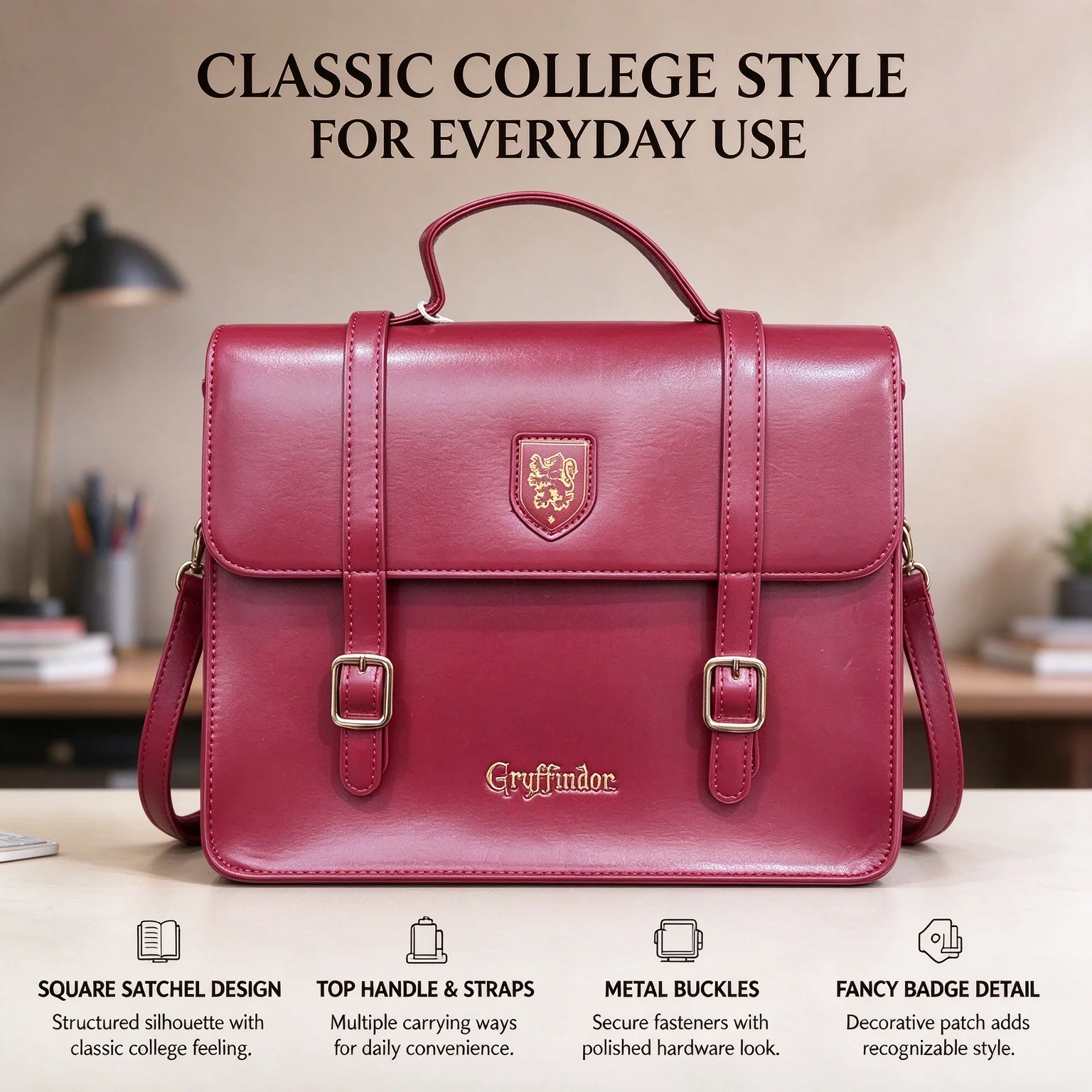 Magic House Satchel Bag PU Leather British Style Messenger Backpack Crossbody Handbag for Cosplay Fan Birthday Gift