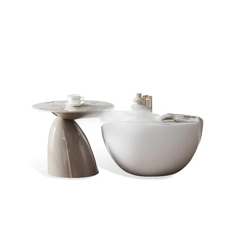 Minimal small apartment round storage coffee table modern simple living room rock slab size round combination side table