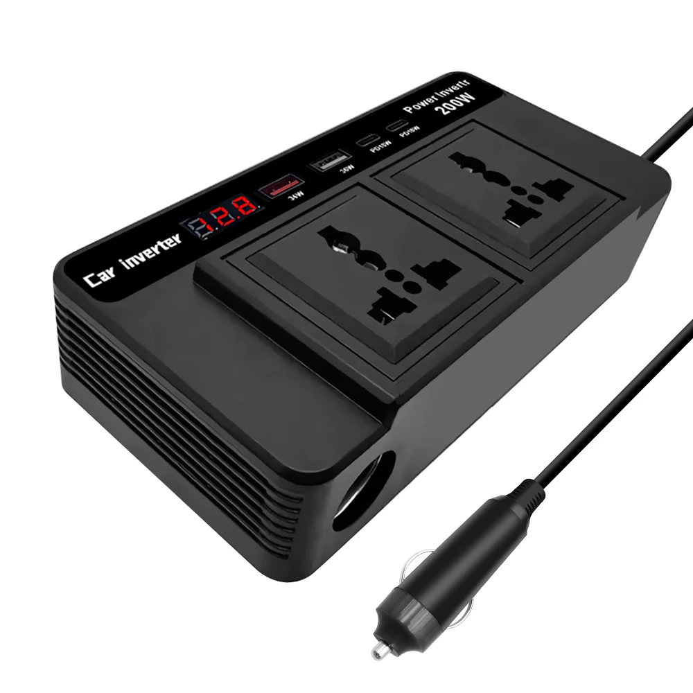 Auto Accessories DC 12V to AC 220V DC/AC Converter Digital Display Voltage Detection ​Car Inverter With USB Type-C Charger Port
