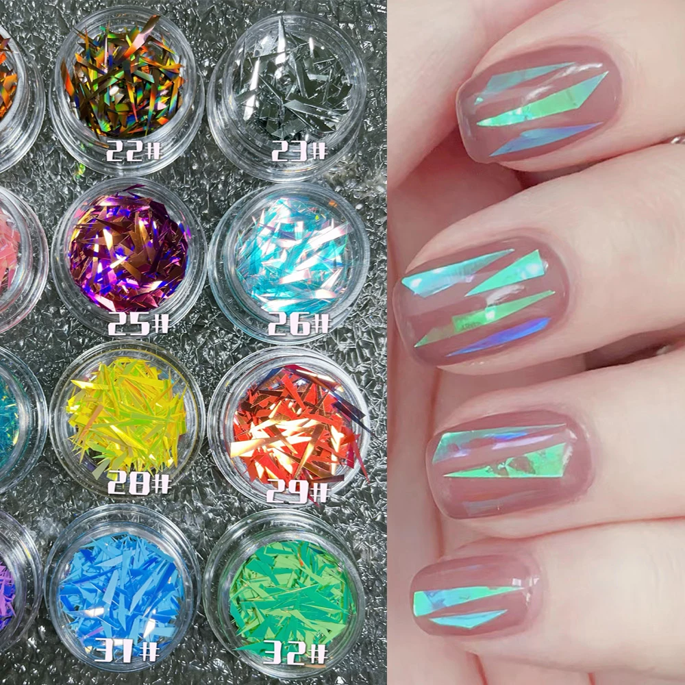 1Box Aurora Elf Irregular Nail Art Glass Sequins 3D Ice Cube Candy Paper nail decorations 32Colors Shinning Manicure Sequins &9#