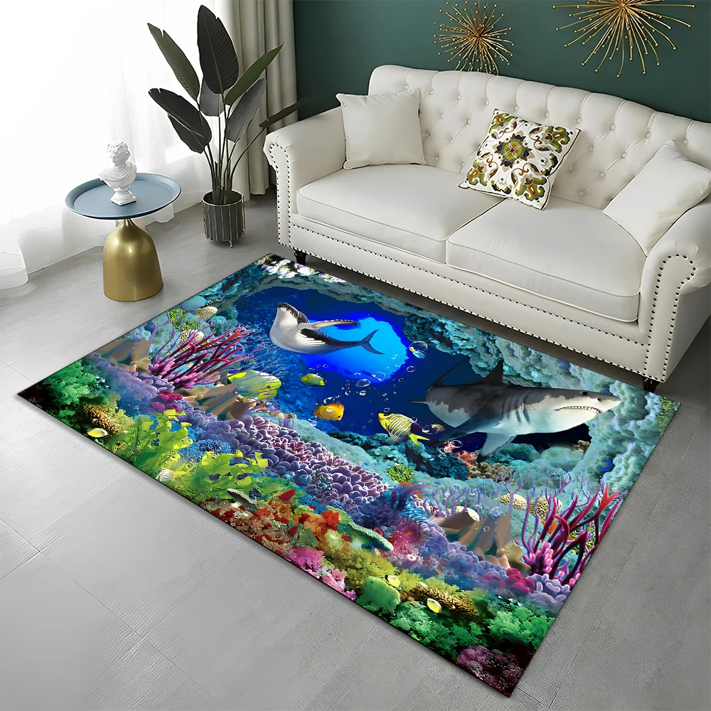 3D Seabed Illusion Underwater World Carpet Rug for Home Living Room Bedroom Sofa Doormat Decor,kids Area Rug Non-slip Floor Mat