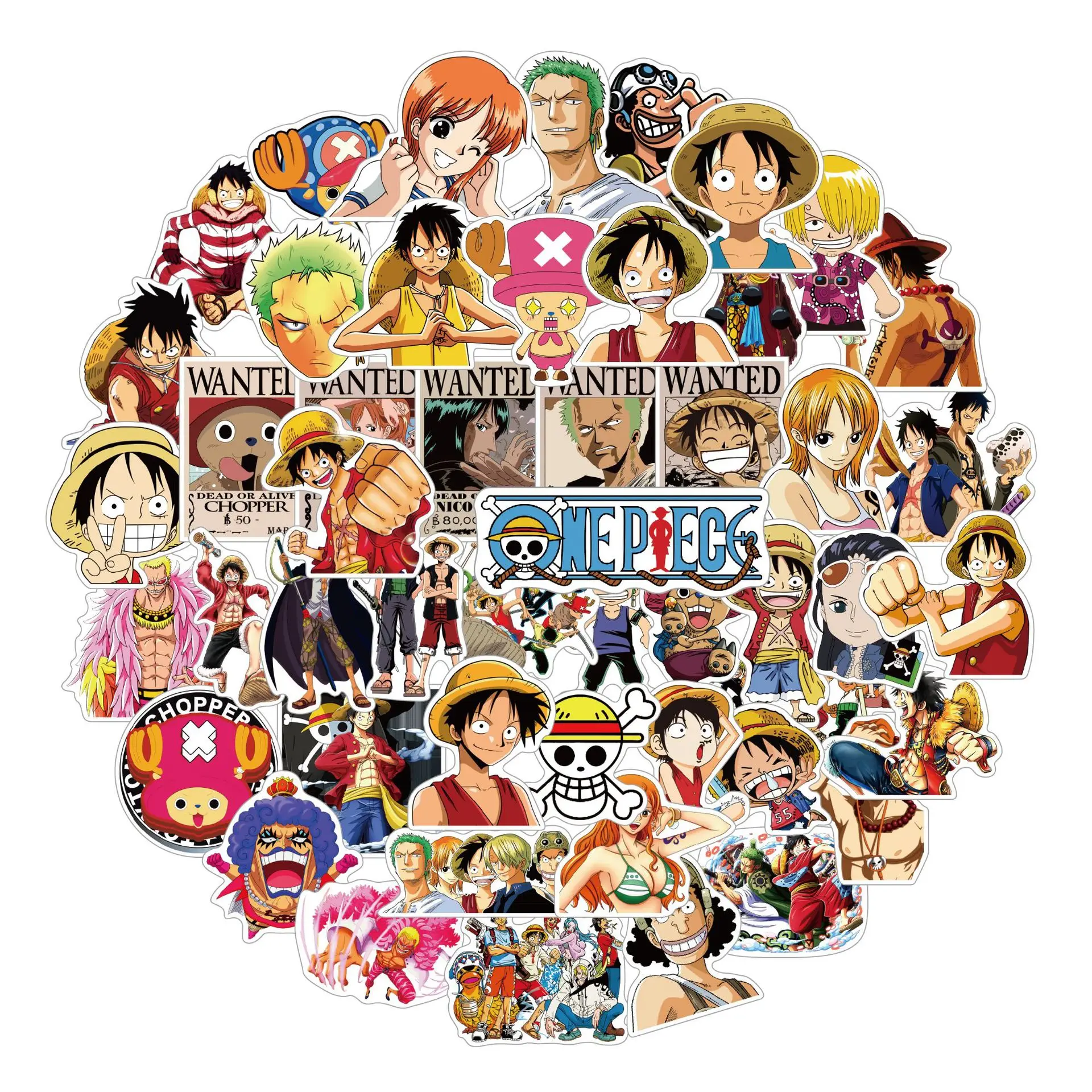 50 Stück Anime Luffy One Piece Aufkleber Notebook Motorrad Skateboard Laptop Handytasche Cartoon Aufkleber für Kinder Spielzeug