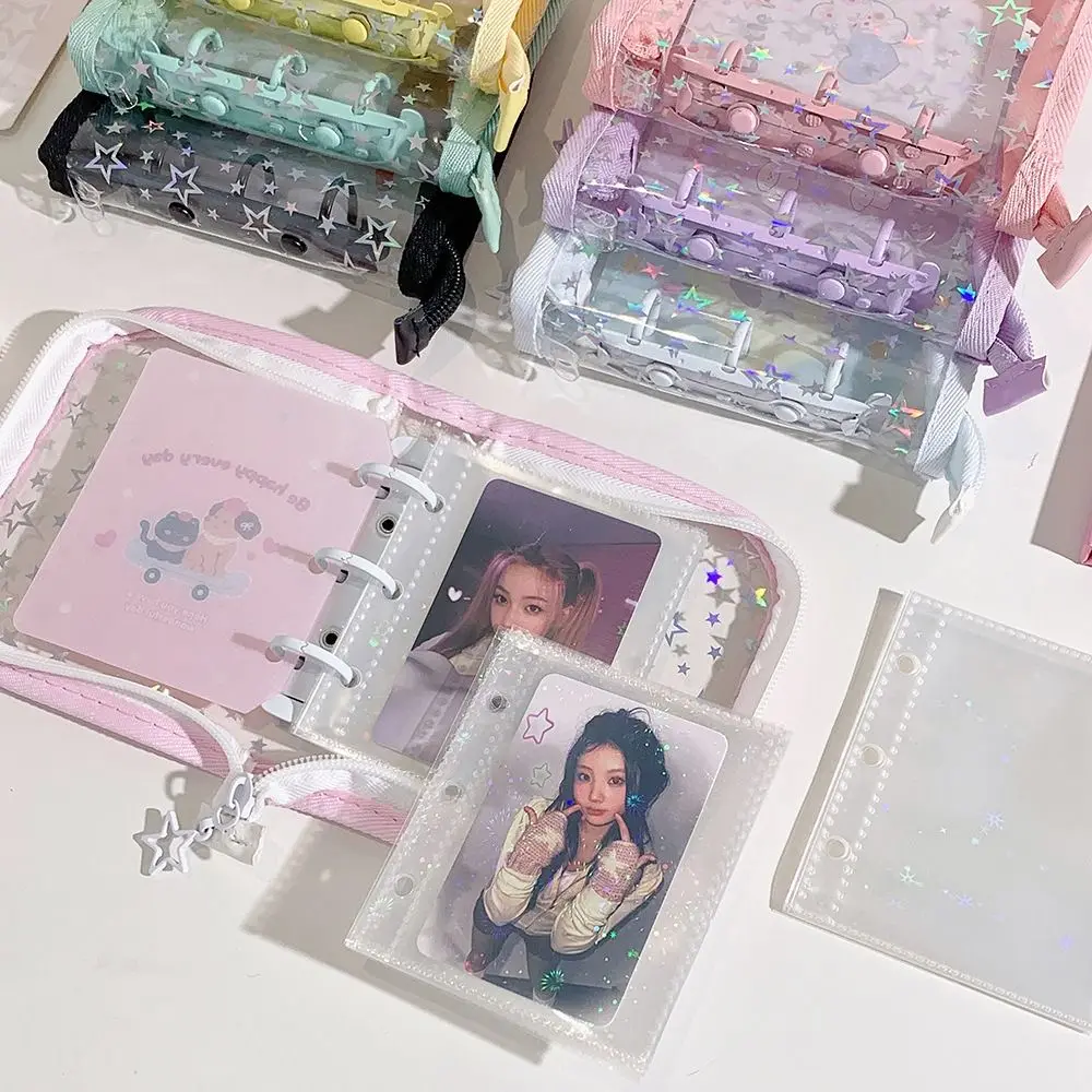 1pc Portable PVC A8 Card Binder Star Glitter Print Loose-leaf 3 Inch Photo Album Card Storage Book Photo Card Storage