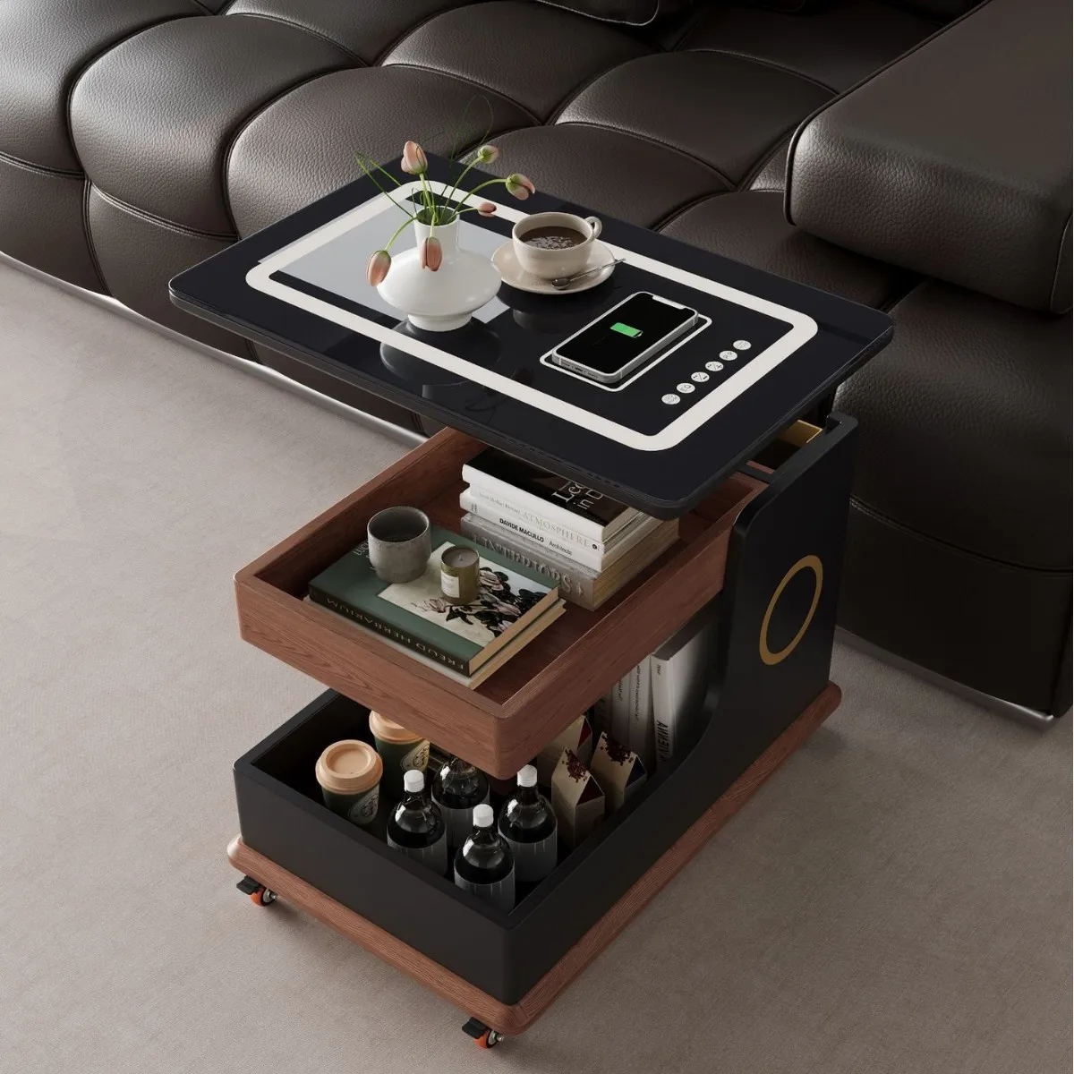 All solid wood intelligent mobile coffee table cart home side table, coffee table small apartment lifting folding movable side view 4