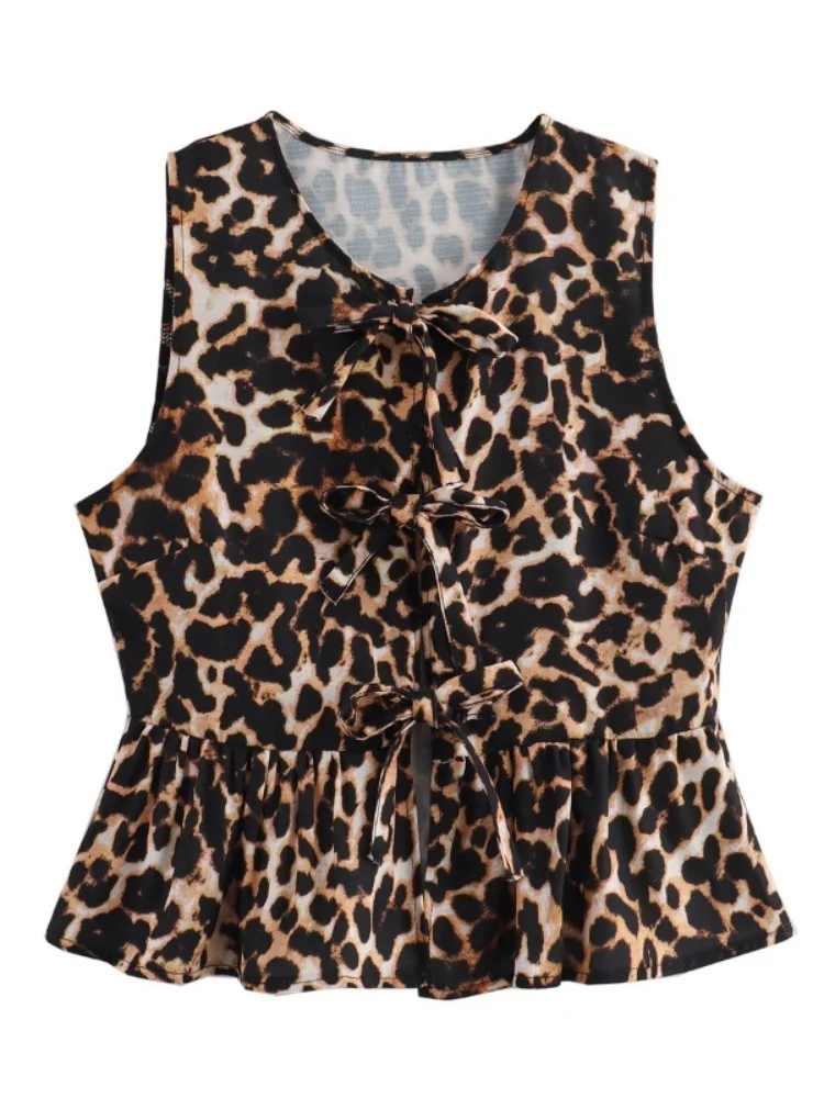 Summer Clothes Tank Top Women Elegant Striped Sleeveless Tie Up Cardigan Vest T Shirt Female Casual V-neck Tees Ladies Tshirts