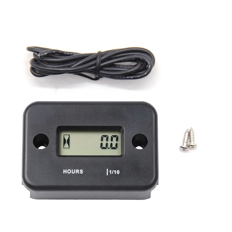 Waterproof LCD Display Digital Hour Meter Inductive Timer for Bike Motorcycle ATV Snowmobile Engine, Black