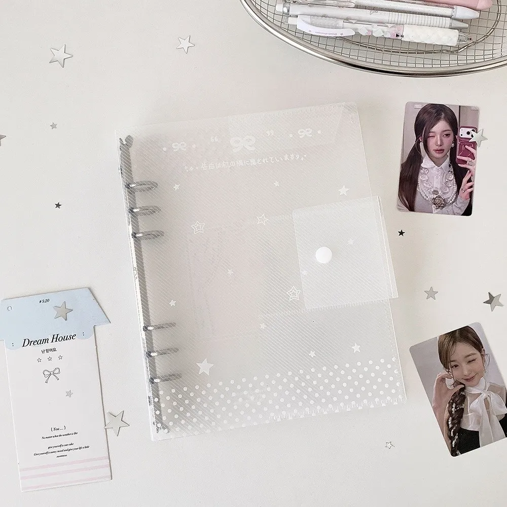 A5 Size Loose Leaf Binder Cover Polka Dot Pattern 3 Inch Width DIY Journal Organizer Clear Transparent Ring Type Binding