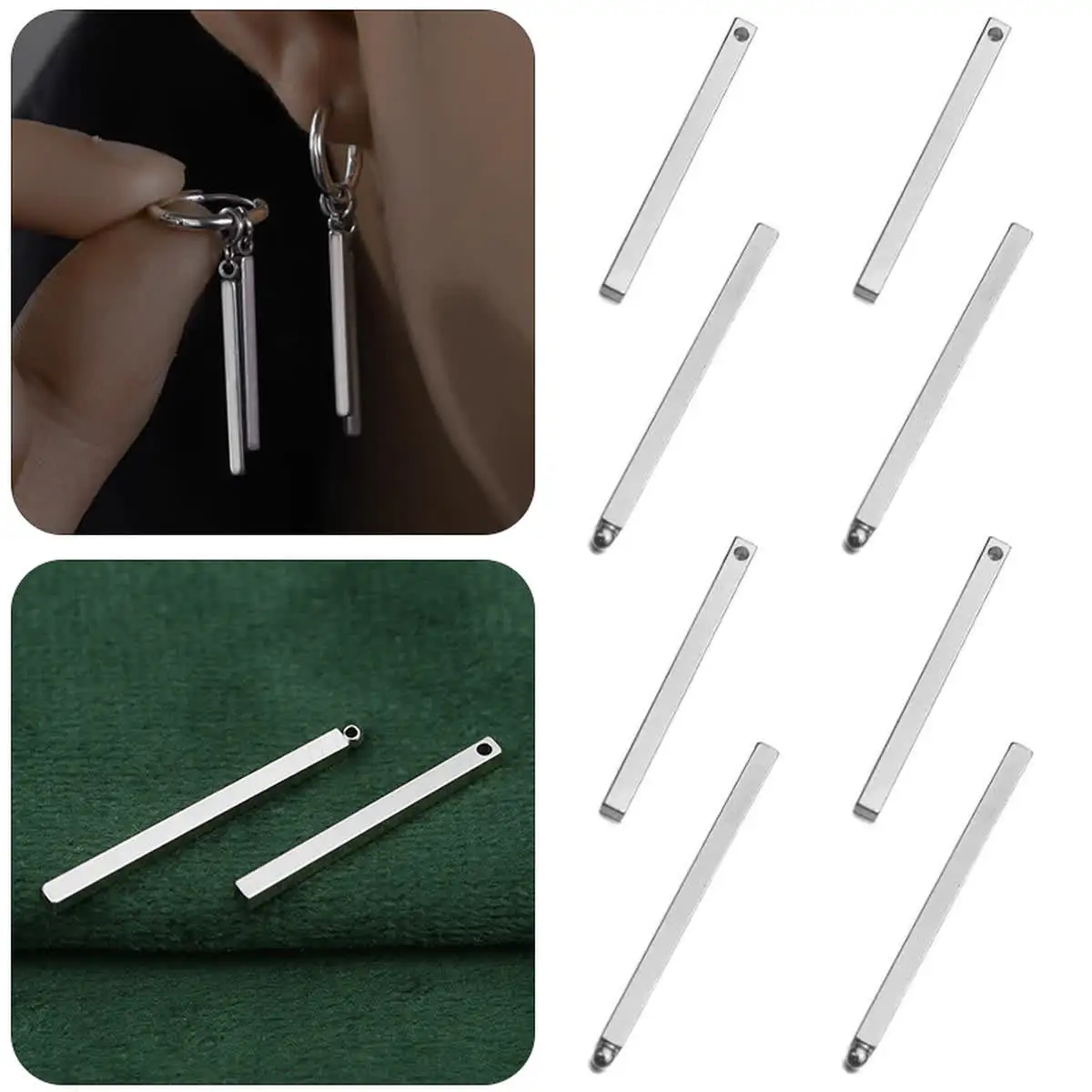 5pcs 25 30mm Stainless Steel Rectangular Straight Tube for Earrings Findings Jewelry Necklace Pendant Charms Making Accessories