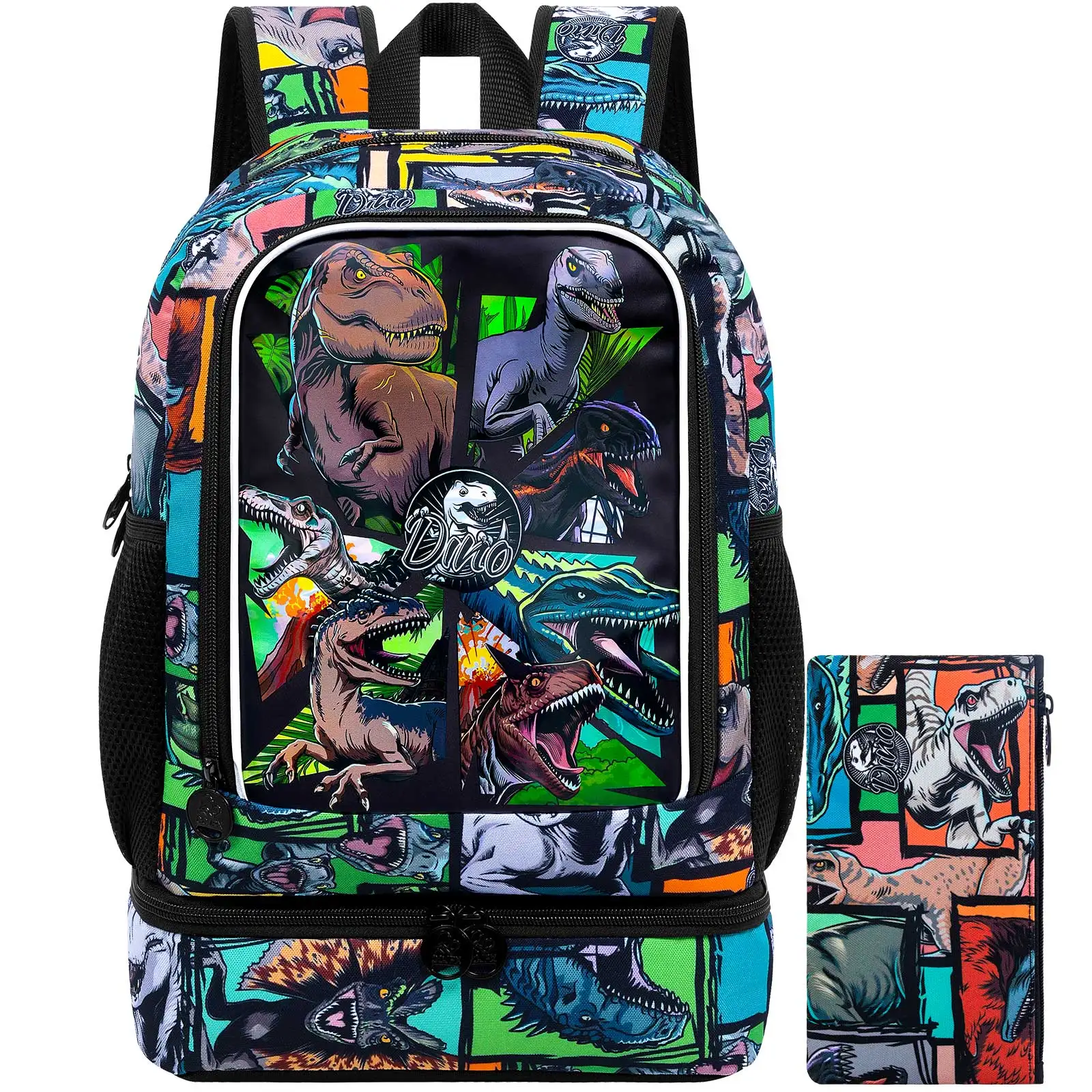 

2 In 1 Dinosaur Backpack for Girls, 17" Kids Bookbag with Insulated Lunch Box, School Backpacks for Elementary Preschool