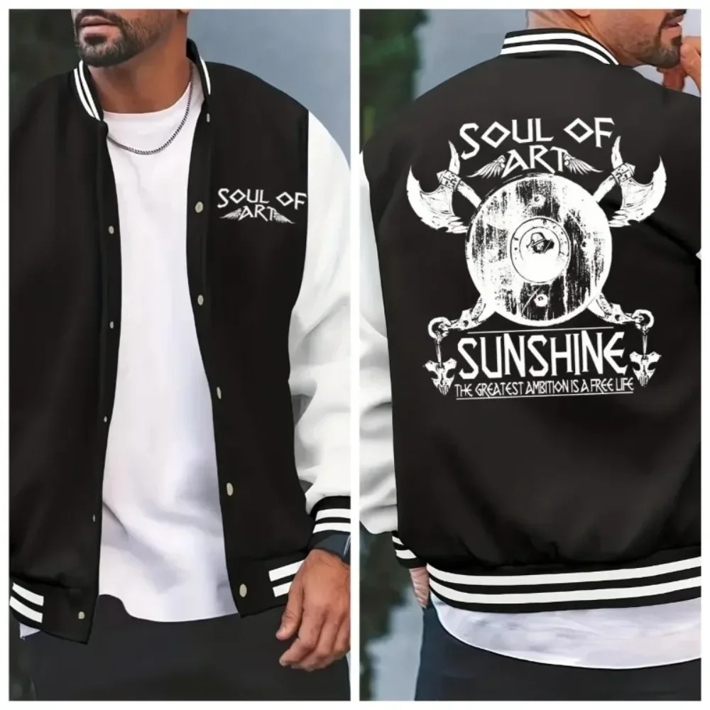 

Men's Patterned Jacket Spirit of Art Viking Shield and Battle Axe Design Casual Jacket for Outdoor and Daily Wear