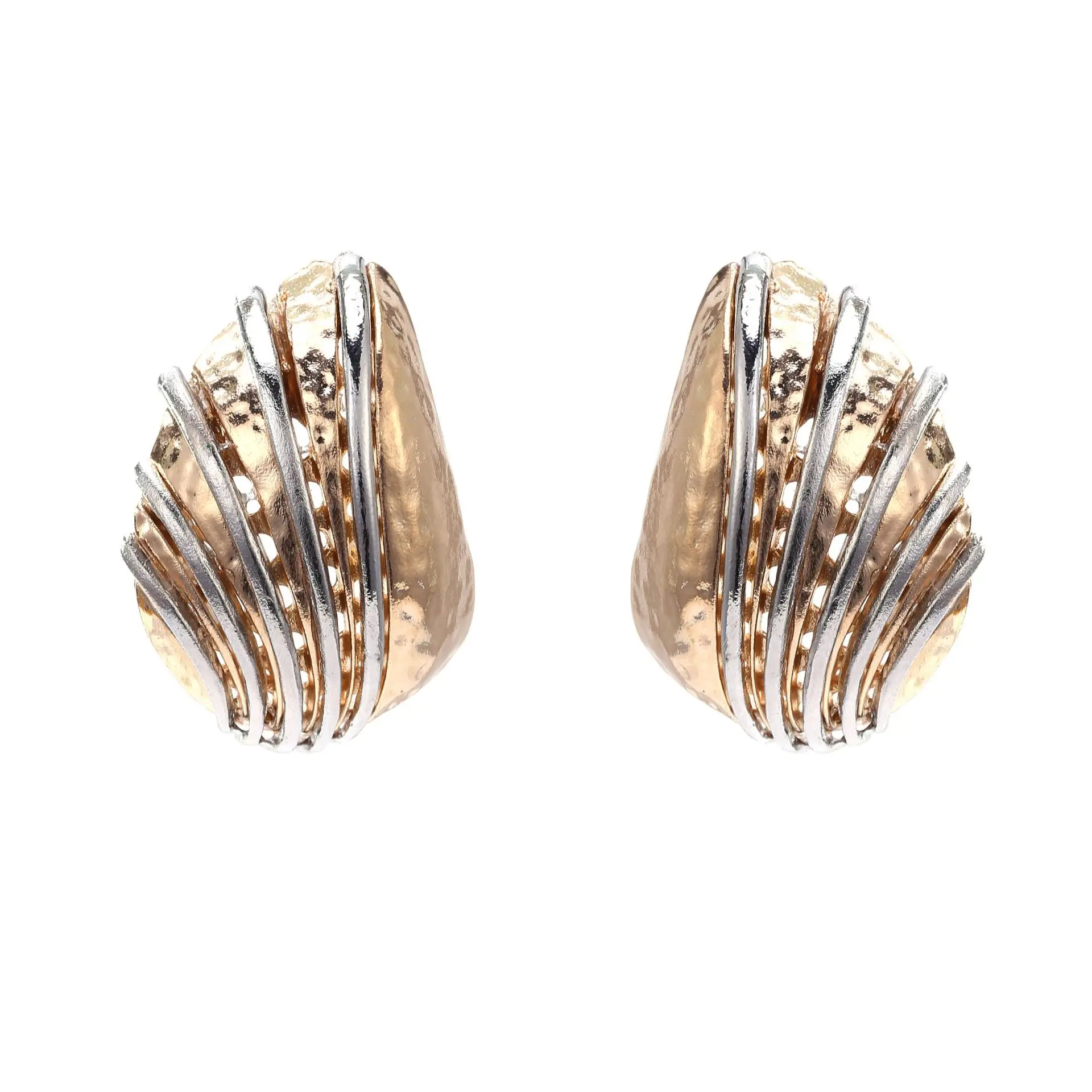 Vintage Gold-Silber-Streifen Metall-Muschel Gebogene Ohrstecker für Damen, Retro Statement-Schmuck, Modische Party-Geschenke – Detail 8