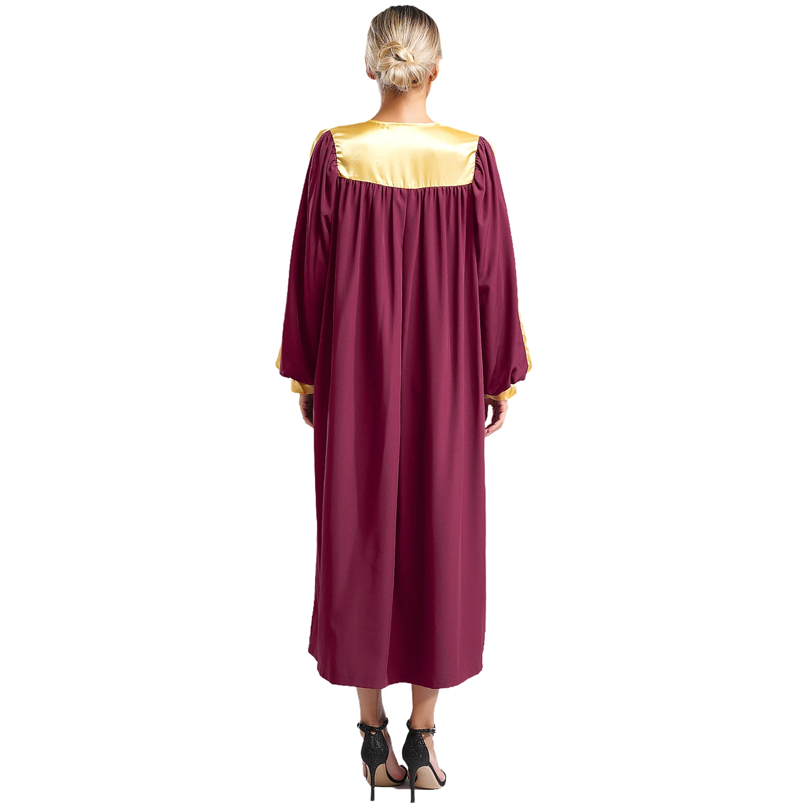 Women Men Color Block Robe Church Robe Christian Priest Long Robes Halloween Cosplay Costume Long Sleeve Zipper Gown Show Dress