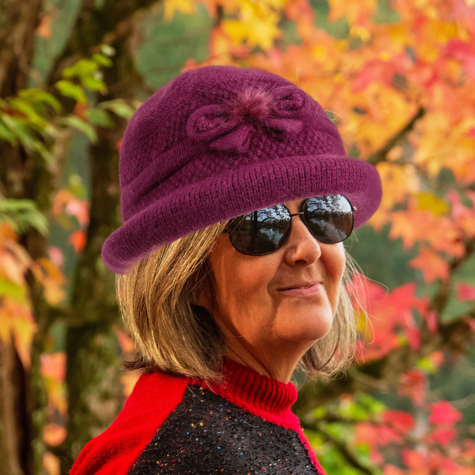 

Winter Hats for Women Thickened Yarn Beanie Warm Thermal Hat Knitted Outdoor Autumn Ladies Rabbit Wool Cap Purple