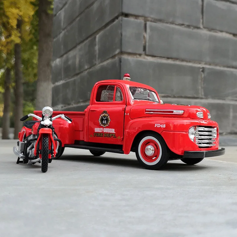 Maisto 1:24 Harley Version 1948 Ford F1 Pickup + Motorcycle Alloy Car Model Diecasts Metal Off-road Vehicles Car Model Kids Gift