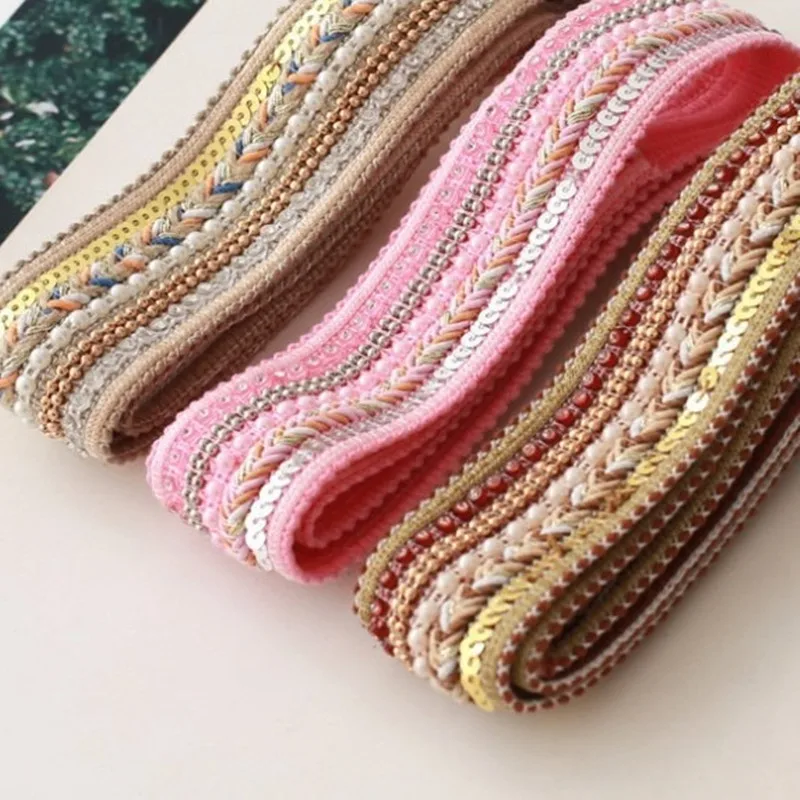 1 Yards Bead Lace Trim Ribbon Embroidery Dress Sequin Fabric Jacquard Decoration Shoes Hat Material