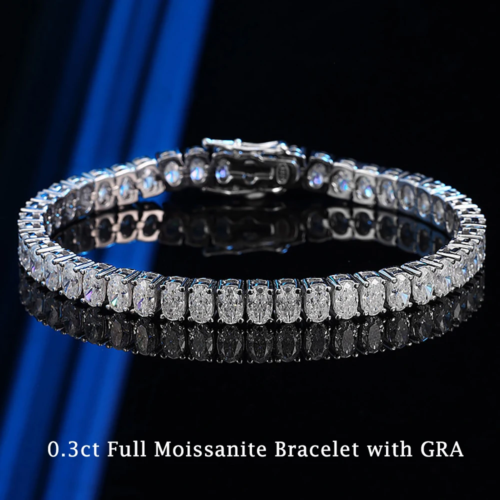 

925 Sterling Silver Moissanite Bracelet 0.3ct 3*5mm D VVS1 Diamond with GRA for Women Sparkling Wedding Party Fine Jewelry