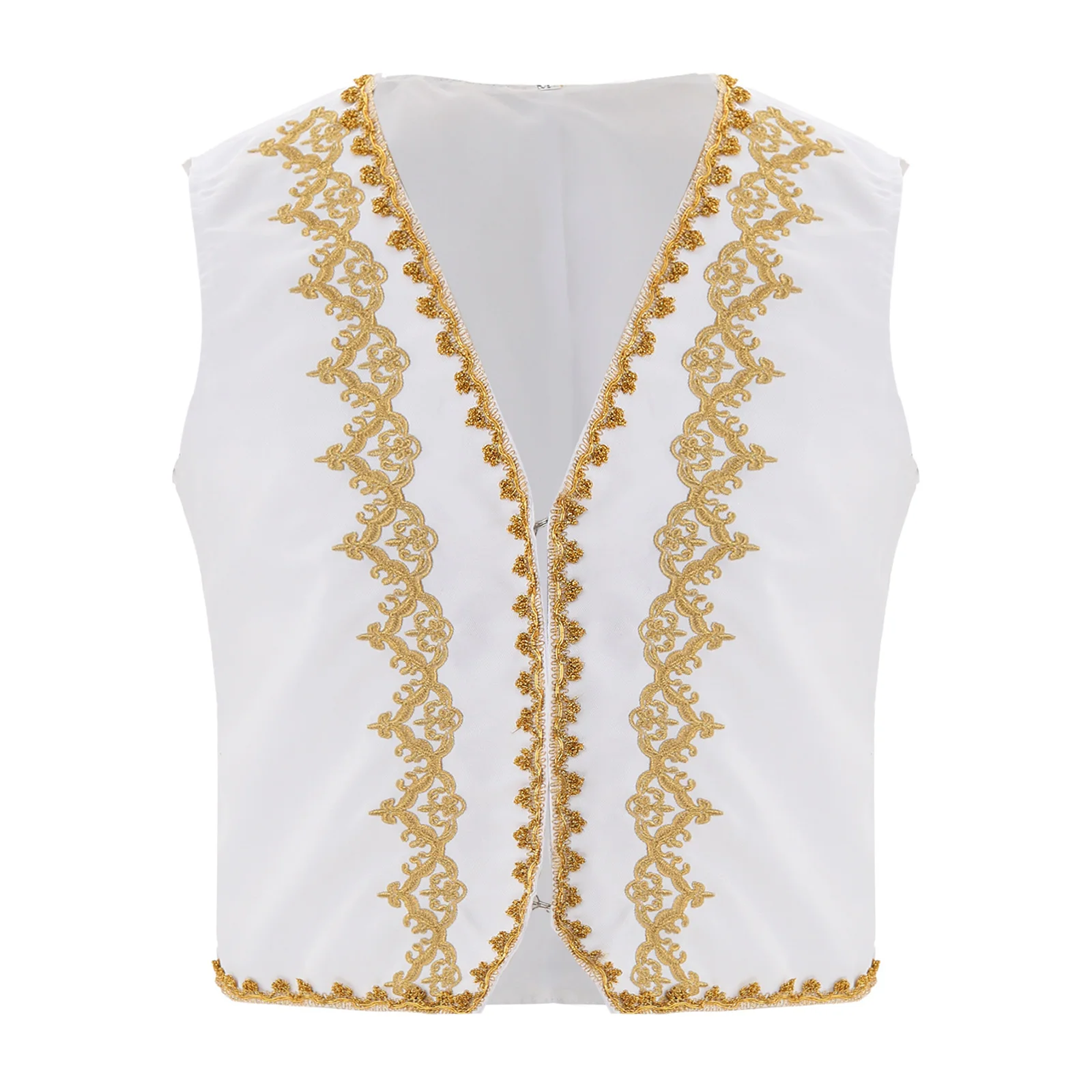 Mens Steampunk Victorian Vest Gold Trims Embroidery Open Front Medieval Gothic Waistcoat Arabian Vest Halloween Costumes