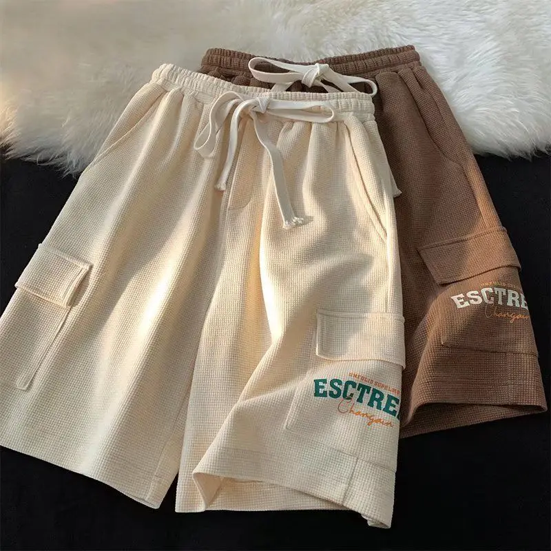 

Waffle shorts for boys and girls, summer fashion brand loose five-point pants, youth sports running casual straight shorts y2k