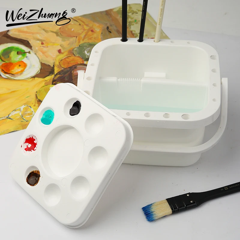 Wholesale Multifunctional Pen Washing Container Painting Brush Holder With Palette For Art Supplies