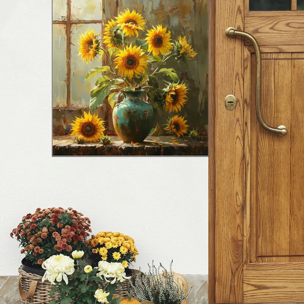 Contemporary Sunflower Vinyl Wall Sticker, Self-Adhesive and Reusable, Kitchen and Living Room Decor, Washable Oven Decal with F view 5