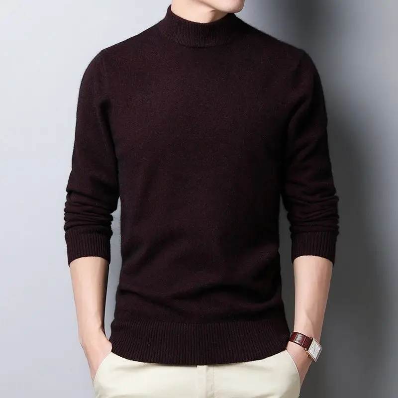 2025 جديد الخريف الشتاء سميكة نصف عالية طوق البلوز سترة الرجال الدافئة متماسكة قاعدة قميص نمط عصري