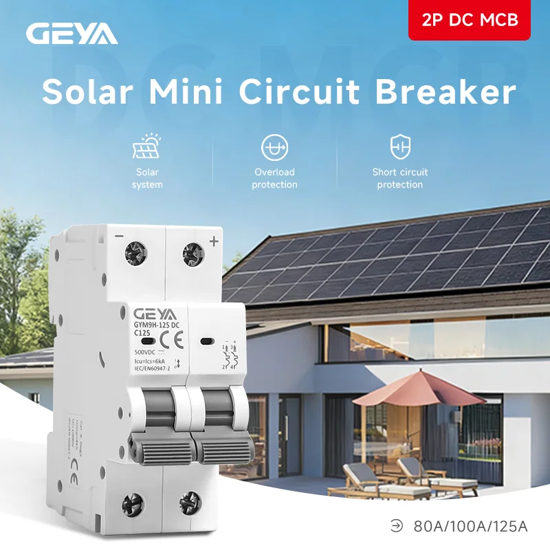 

2P Solar Mini Circuit Breaker DC MCB 125A 100A 80A Overload Protection Circuit breaker FOR PV System C curve Battery Main Switch