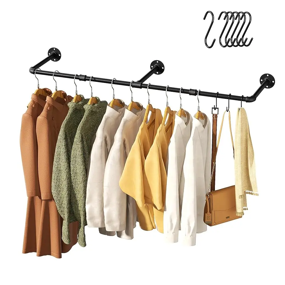 

Vintage Clothes Rack, 55"" Industrial Pipe Wall Mount Garment Rack, Space-Saving Heavy Duty Clothes Hanger For Closet Storage,