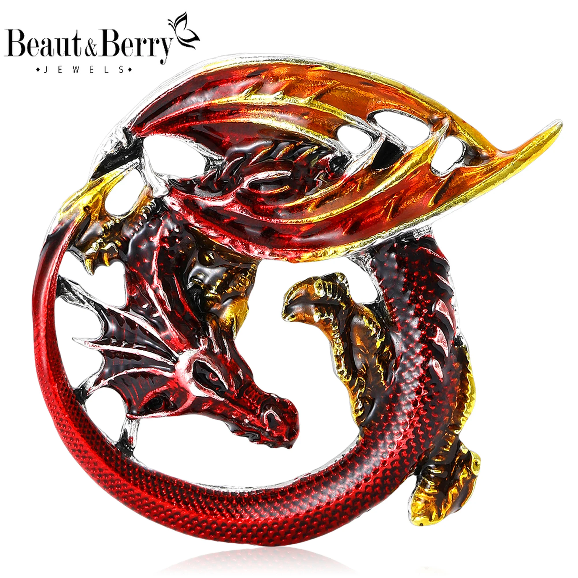 Beaut&Berry Fashion Enamel Dragon Brooches for Women Unisex Animal Pins Necklace Casual Party Accessories Luxury Gifts Friends