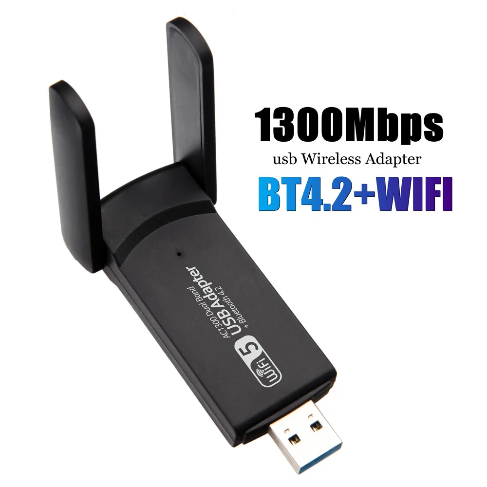 1300Mbps Dual Band WiFi 5 USB 3.0 Adapter with Bluetooth 4.2, 2.4G+5GHz WiFi Receiver & Transmitter for Desktop Laptop PC Win