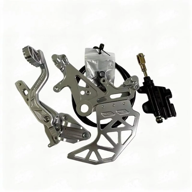 Silver CNC Rear Foot-Engaged Brake Unit, Opposed-Piston Dual Caliper System for Sur-Ron Ultra Bee Off-Road E-Motocross Bike