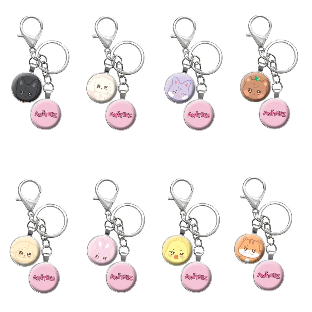 KPOP ATEEZ POP-UP ANITEEZ Cartoon Round Keyring Hongjoong Seonghwa Mingi Cute Animals Keychains Fans Bag Pendant Accessories