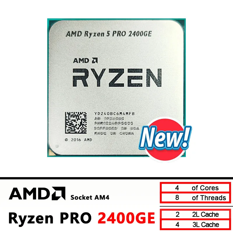 New AMD Ryzen 5 PRO 2400GE R5 PRO 2400GE 3.2 GHz Quad-Core Eight-Thread 35W CPU Processor YD240BC6M4MFB Socket AM4